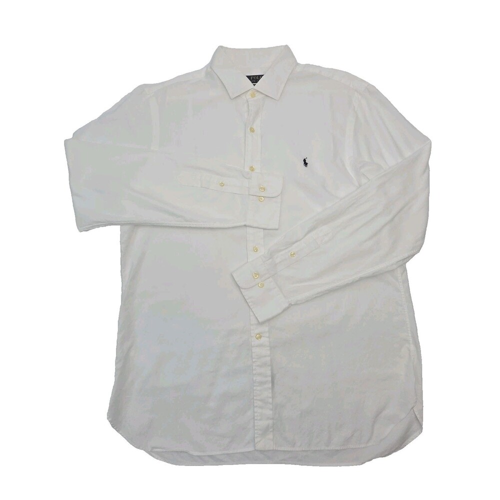 Polo Ralph Lauren Shirt White Slim Fit Men Sz 17 36/37 Cotton Button Classic